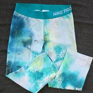 Nike Pro Teal and Yellow Splash Leggings